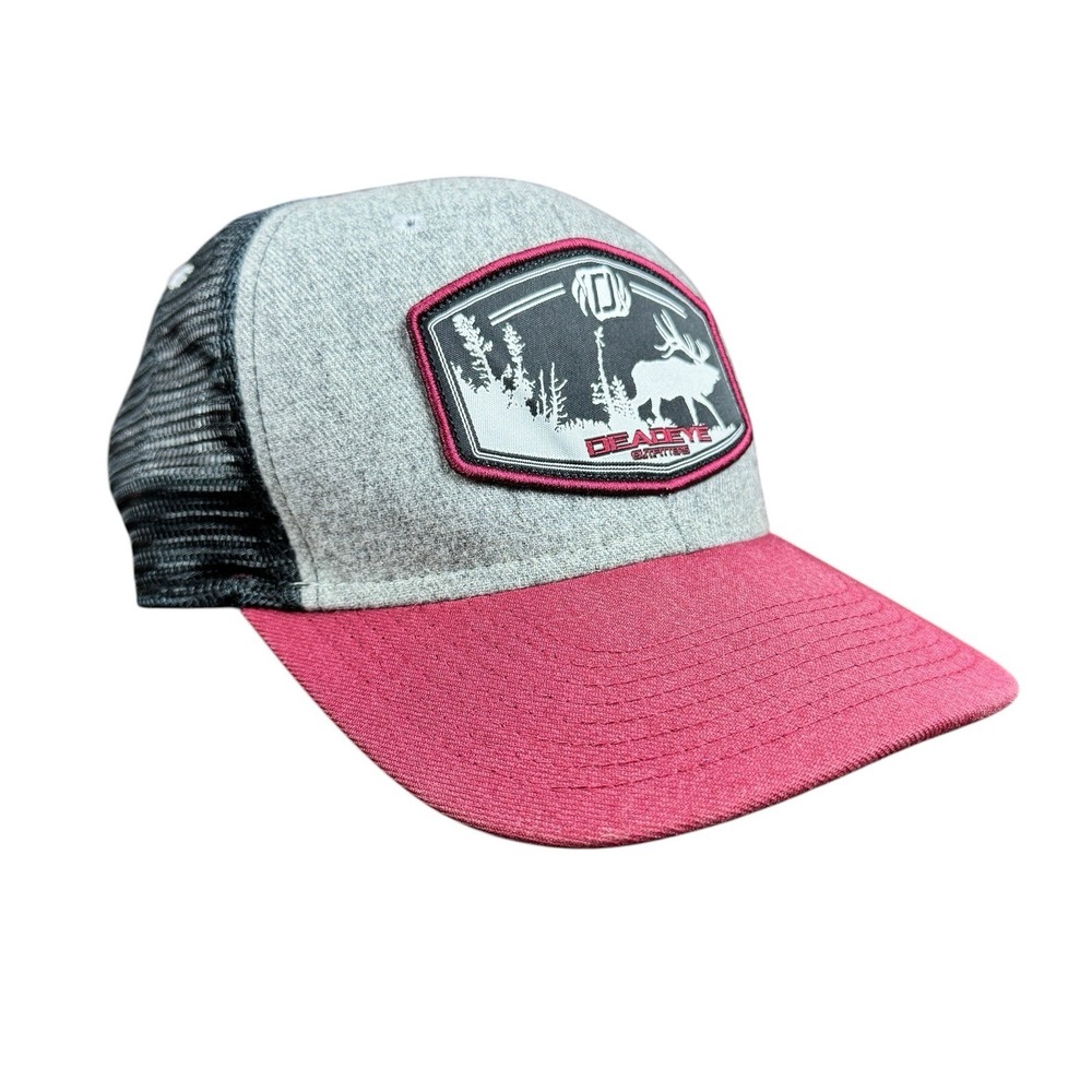 Deadeye Outfitters Elk Patch Logo Snapback Trucker Hat Mesh Back Cap Maroon Gray